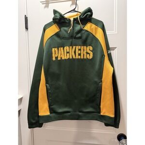 Vintage Reebok Green Bay Packers Quarter Zip Hoodie Mens Medium Fleece Lining